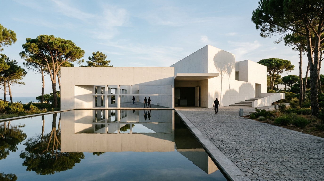 Minimalist White Concrete Cultural Pavilion in Portugal